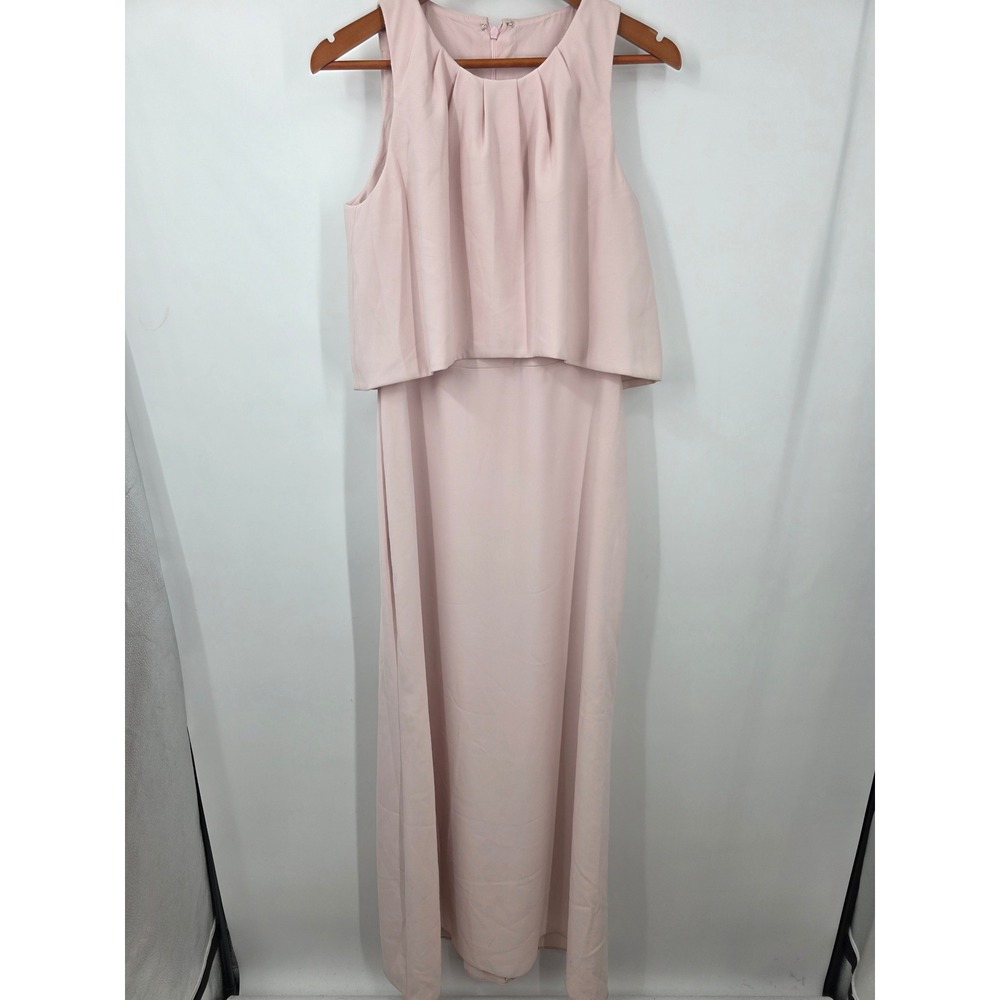 Lela Rose Bridesmaid Blush Pink Crepe Popover Maxi Dress LR220 Size 12 NEW